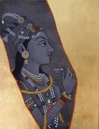 Shamsuddin Tanwri, 22 x 29 Inch, Graphite Gold and Silver Leaf on Paper, Figurative Painting, AC-SUT-105